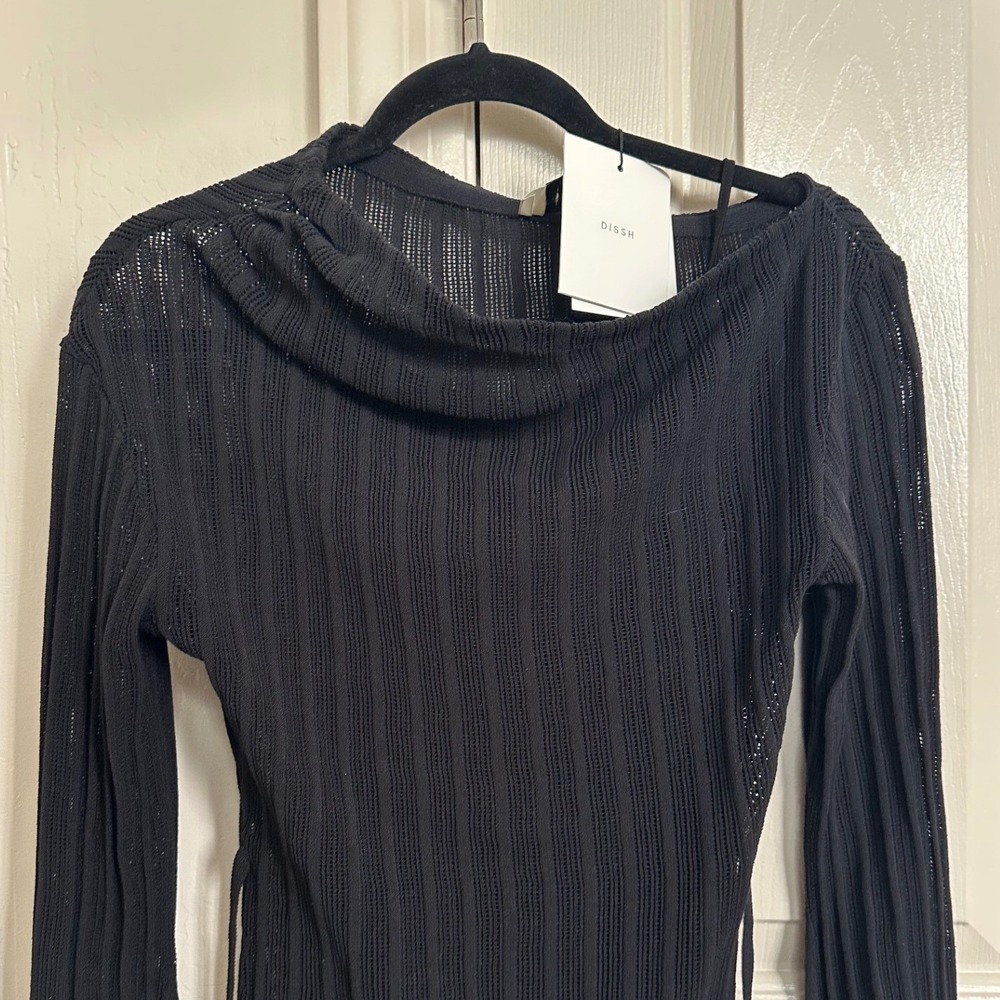 DISSH Bowie Black Long Sleeve Knit Top Off Shoulder Sheer Ribbed DUF04120BK.600 - Picture 4 of 10